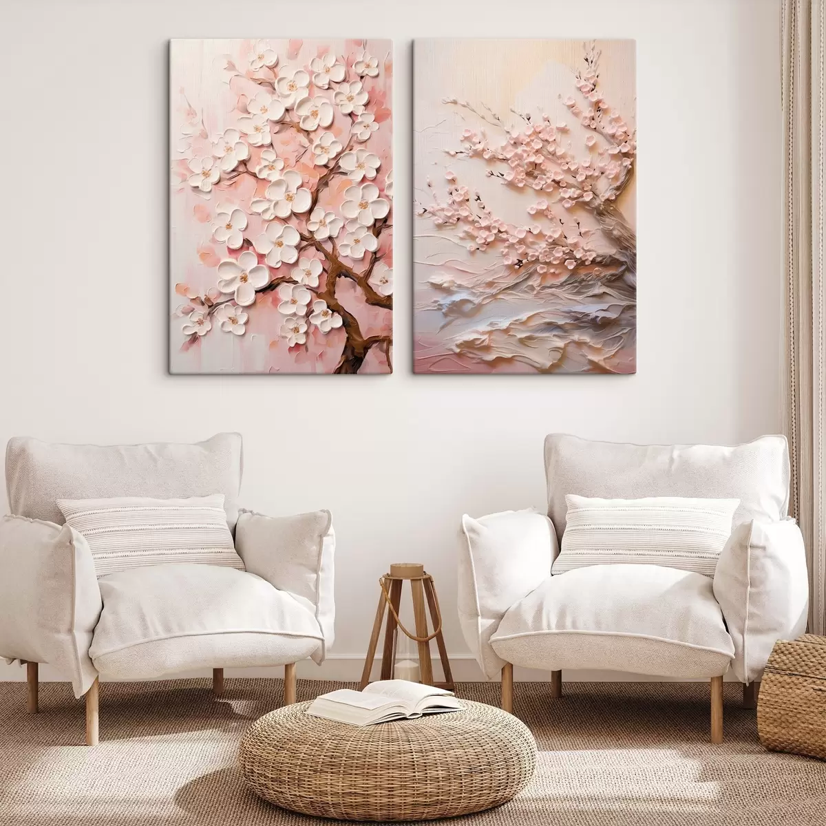 Tableau Sakura en fleurs : composition en style impasto m00638