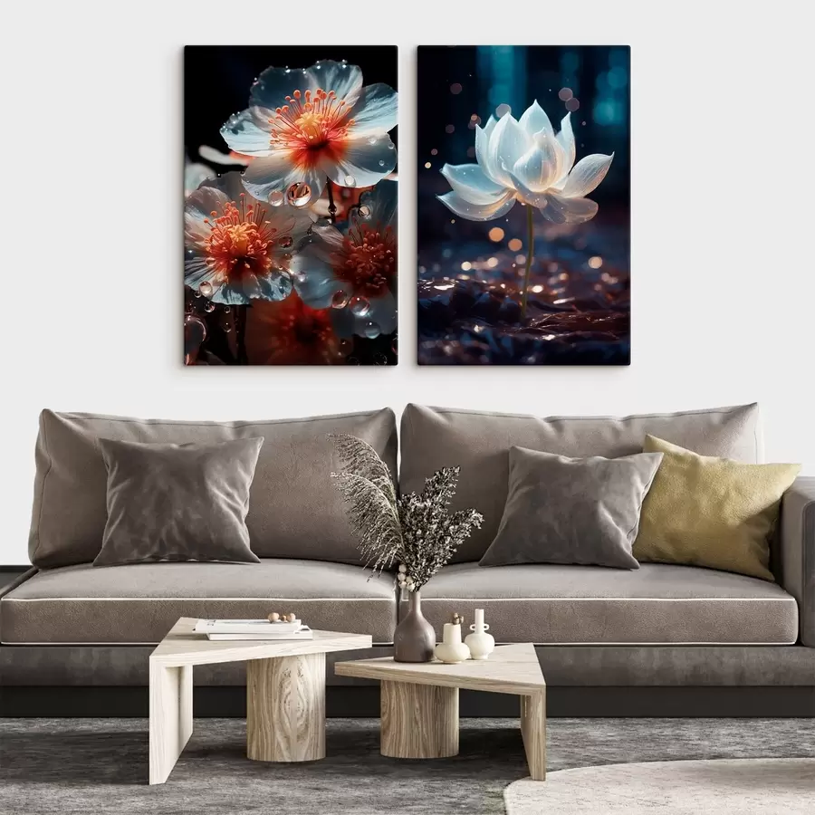 Tableau Fleurs d'eau : composition avec des lotus m00641