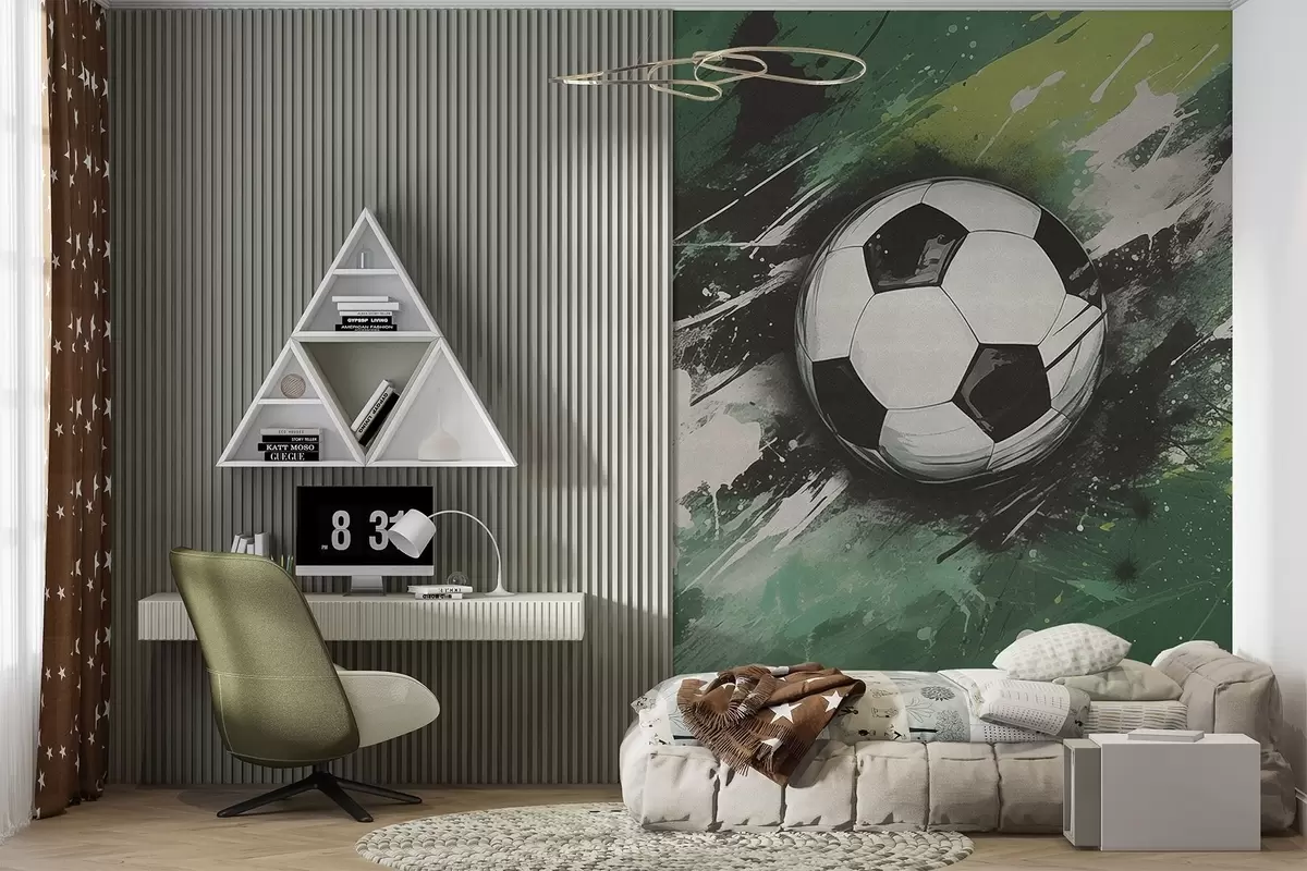 Papier peint Ballon de football avec graffiti flou en arrière-plan w04467