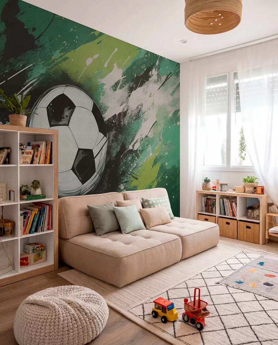 Papier peint Football en touches vertes w04467