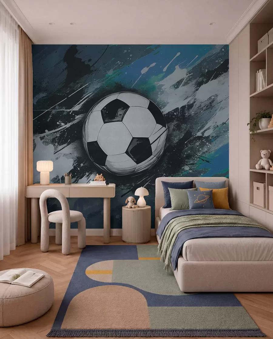 Papier peint Football aux touches azur w04467v1