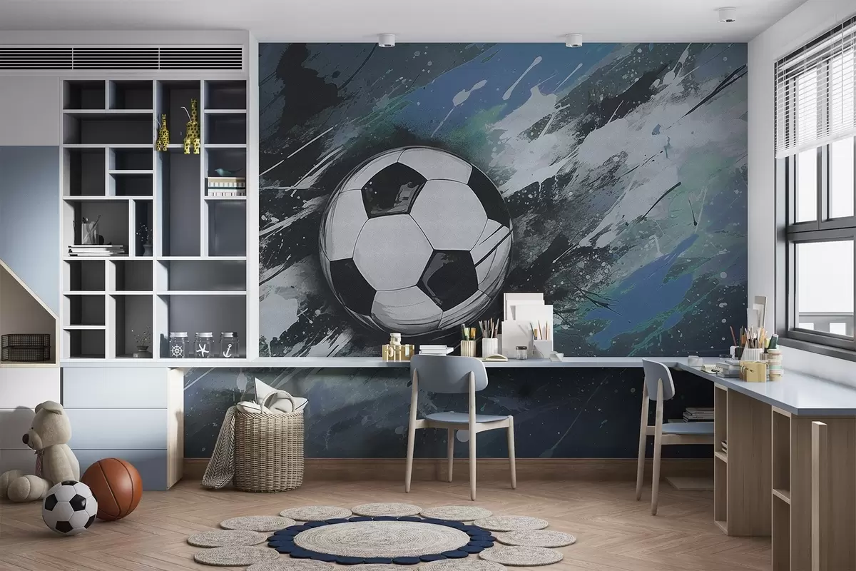 Papier peint Ballon de football avec graffiti flou en arrière-plan w04467v1
