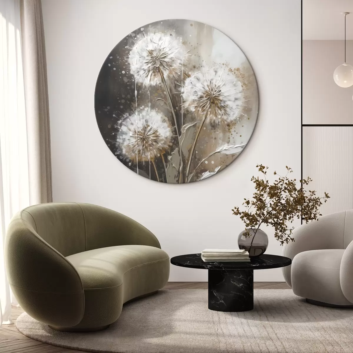 Tableaux rondes Pissenlits abstraits r45449