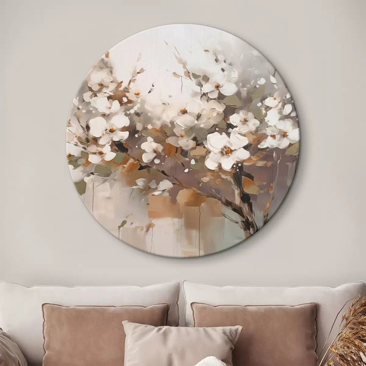 Tableaux rondes Branche abstraite avec des fleurs r45579