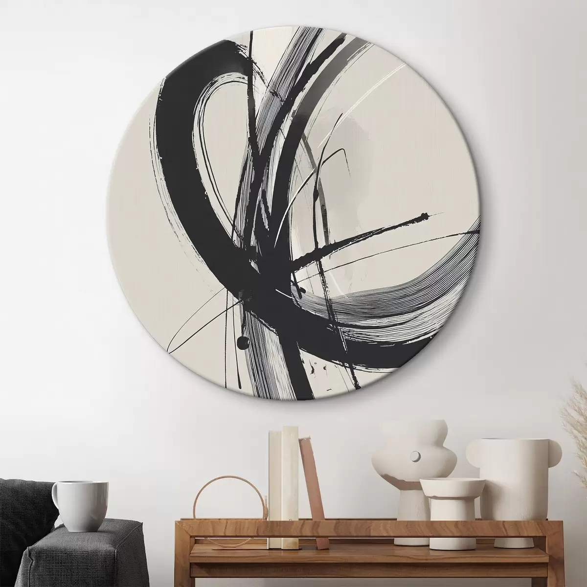 Tableaux rondes Coups de pinceau abstraits et minimalistes r45582
