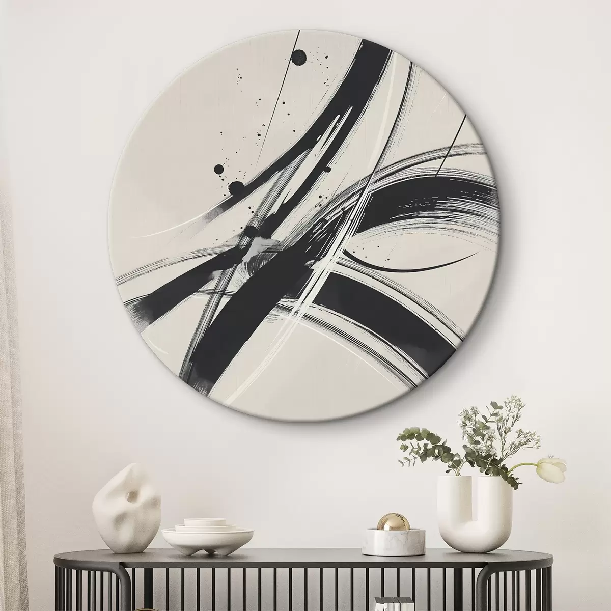 Tableaux rondes Coups de pinceau abstraits et minimalistes r45583