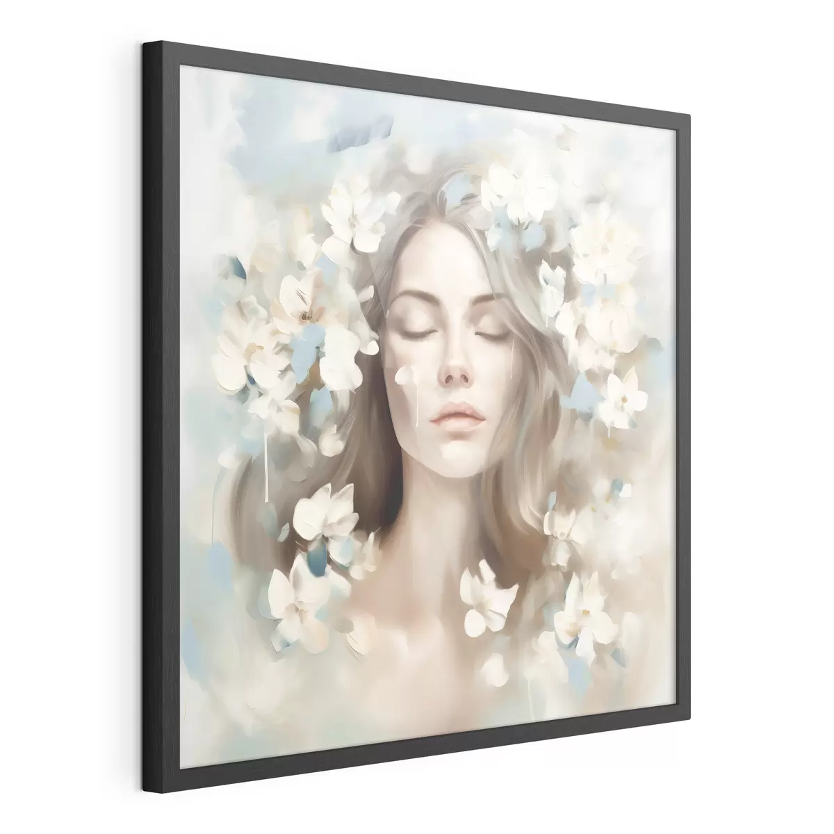 Poster Portrait abstrait d'une femme avec des fleurs en forme de coups de pinceau f45450