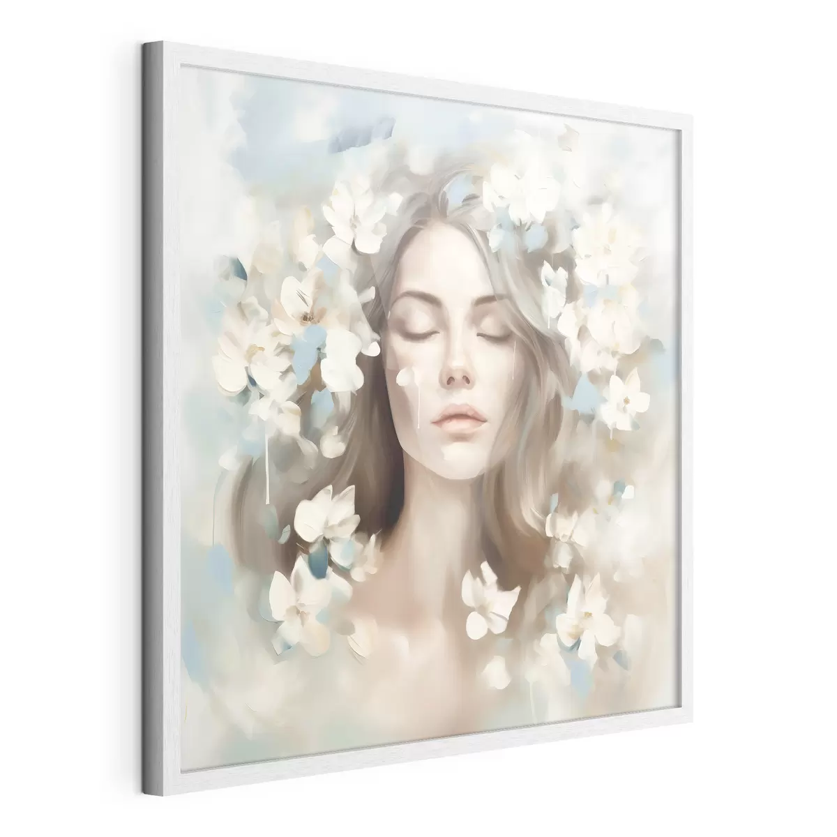 Poster Portrait abstrait d'une femme avec des fleurs en forme de coups de pinceau f45450