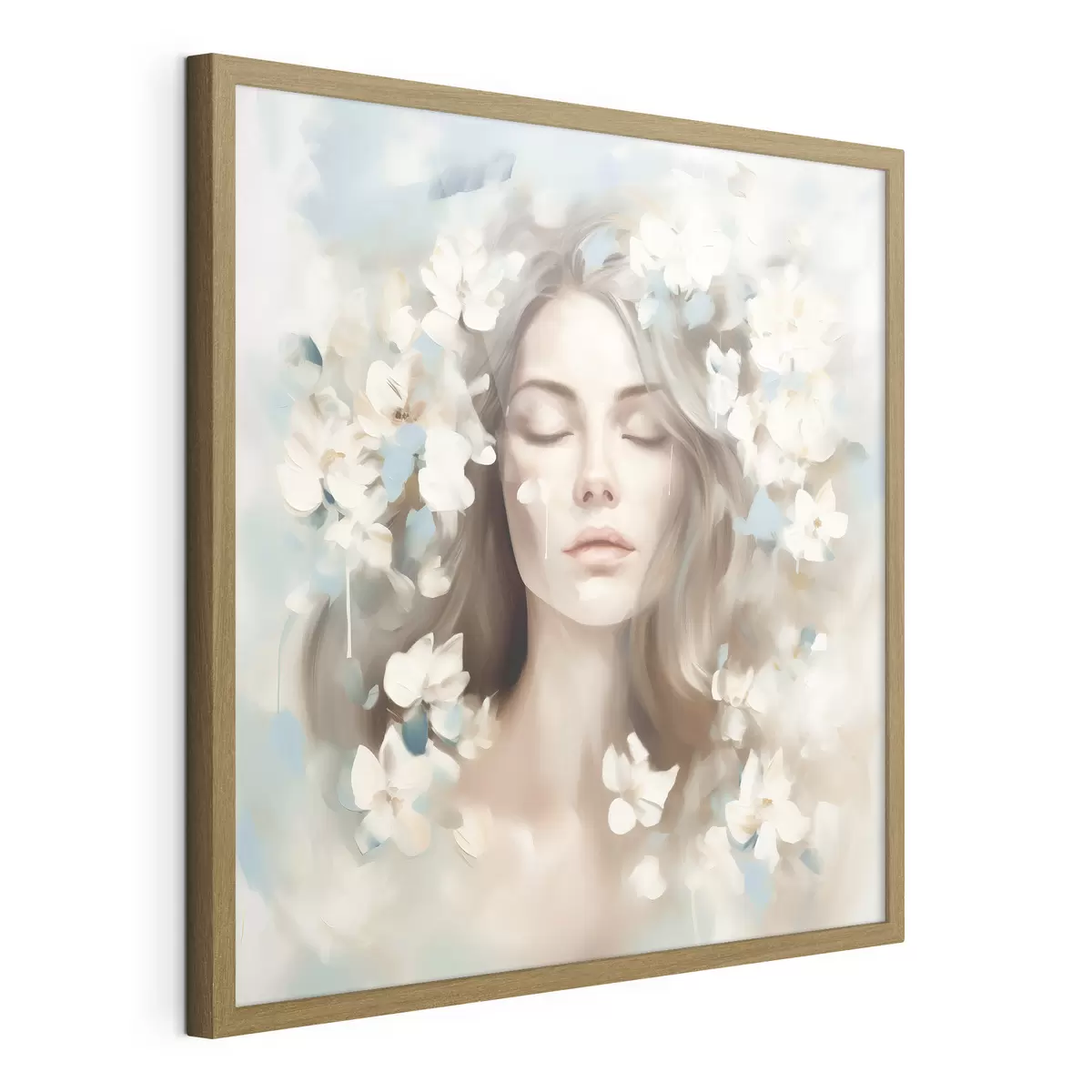 Poster Portrait abstrait d'une femme avec des fleurs en forme de coups de pinceau f45450