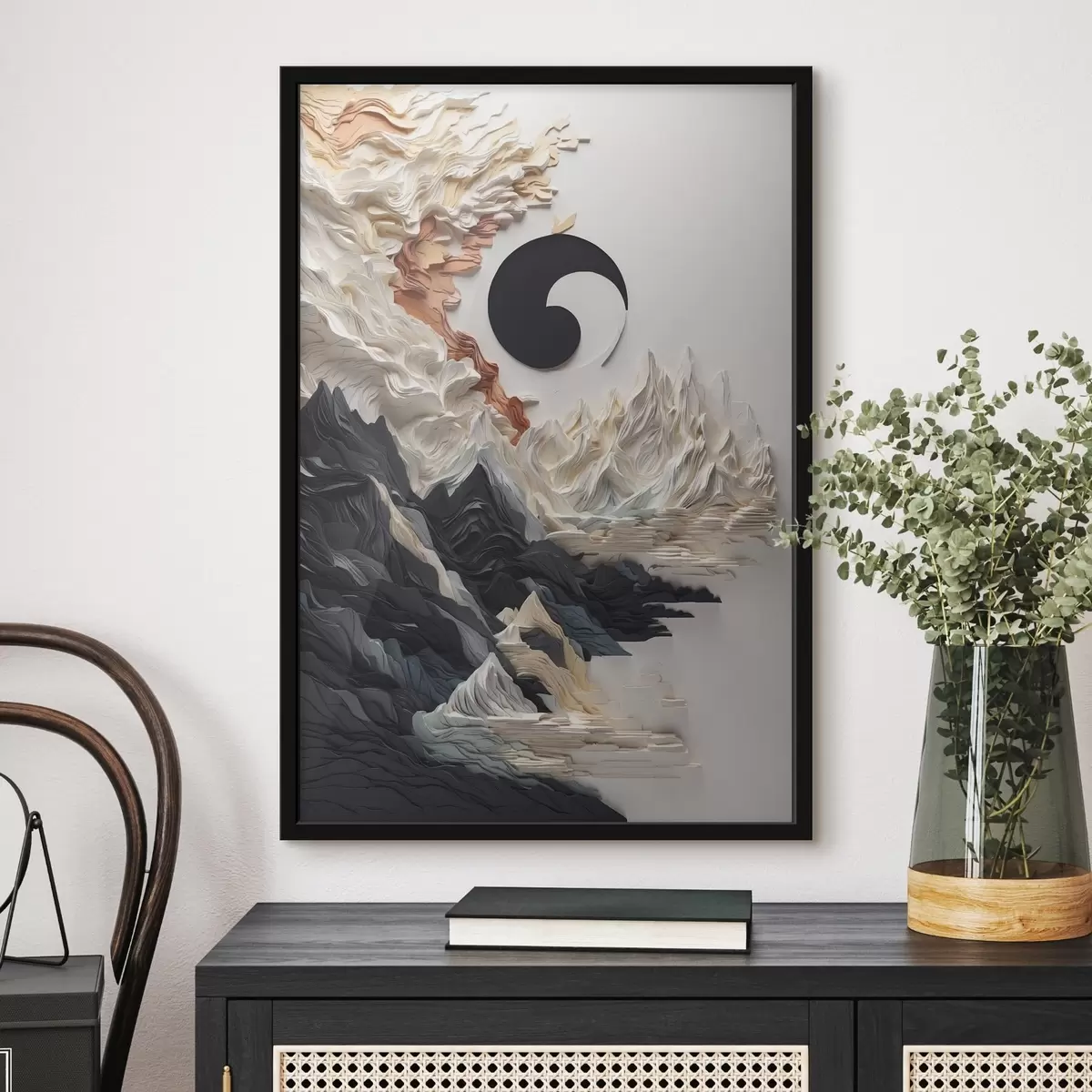 Poster Paysage abstrait avec des montagnes dans un style papier f45482
