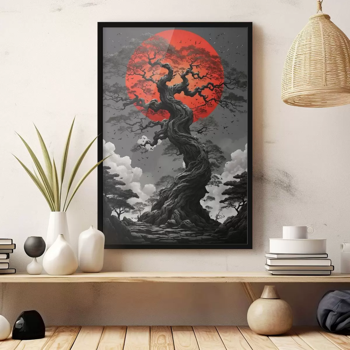 Poster Paysage abstrait avec des montagnes dans un style papier f45485