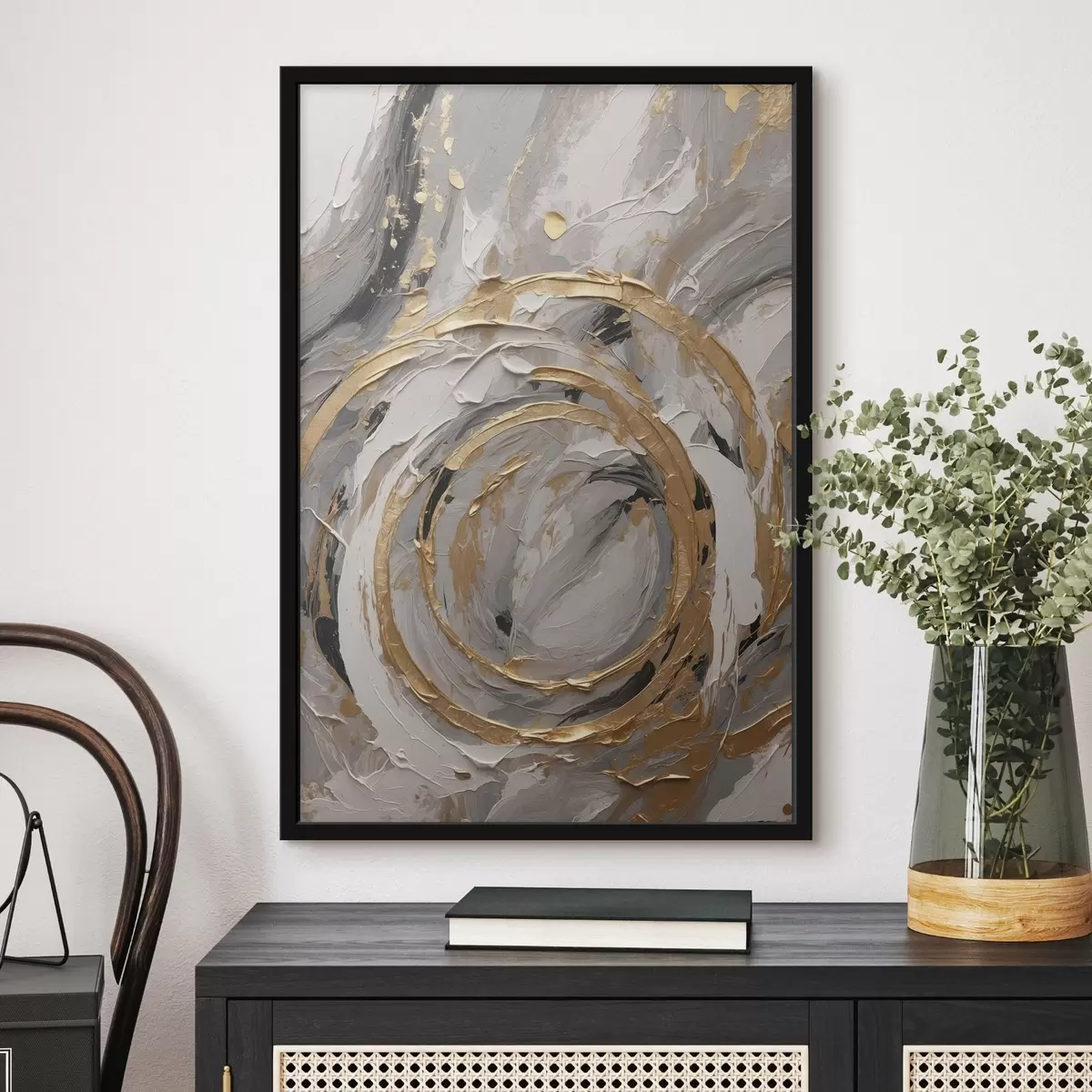 Poster Poney blanc avec crinière et fleurs roses f45487