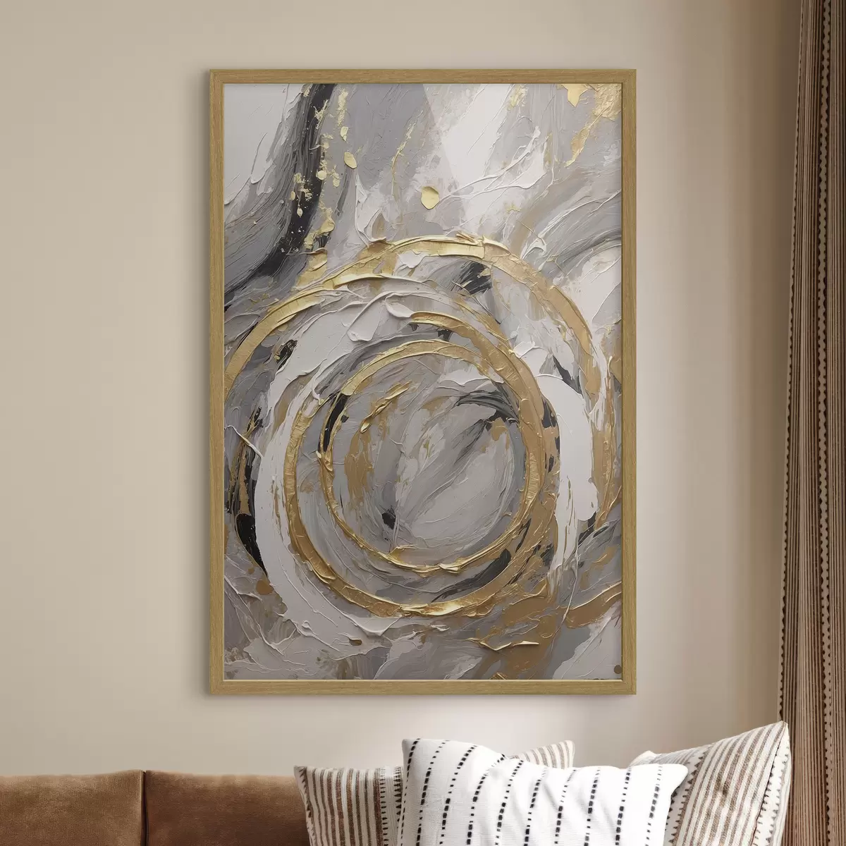 Poster Cercles concentriques abstraits dans les tons gris et blancs f45487