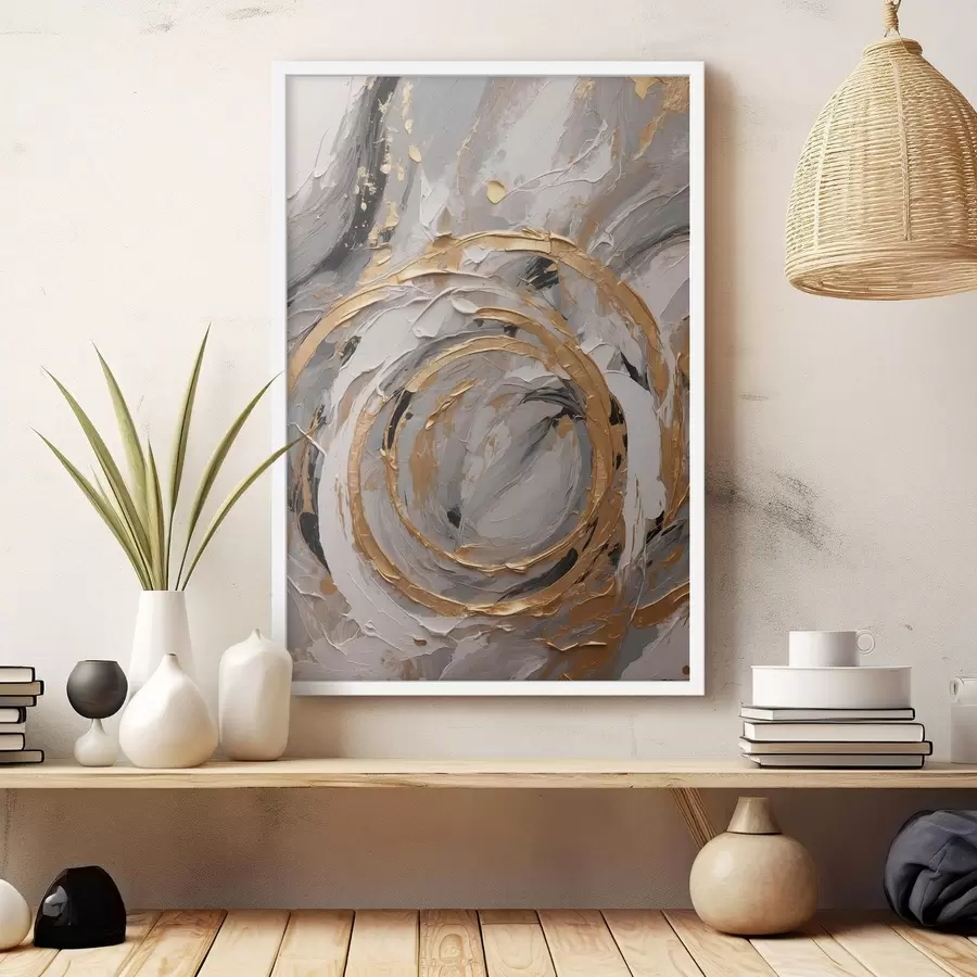 Papier peint Cercles concentriques abstraits dans les tons gris et blancs f45487