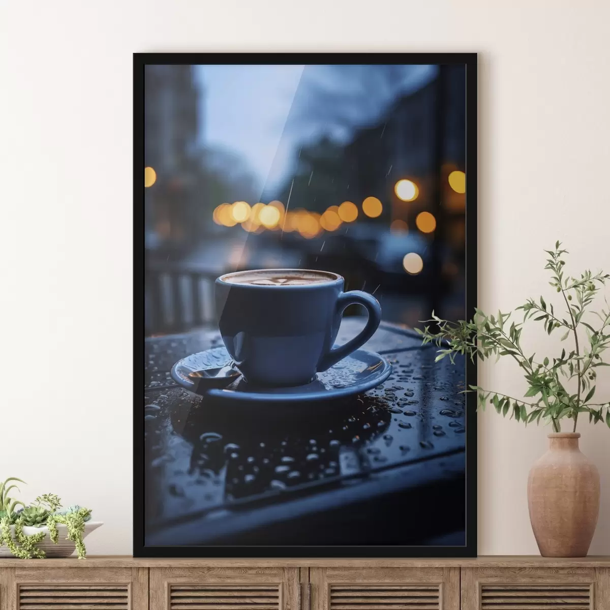 Poster Peinture abstraite dans les tons beige et noir f45497