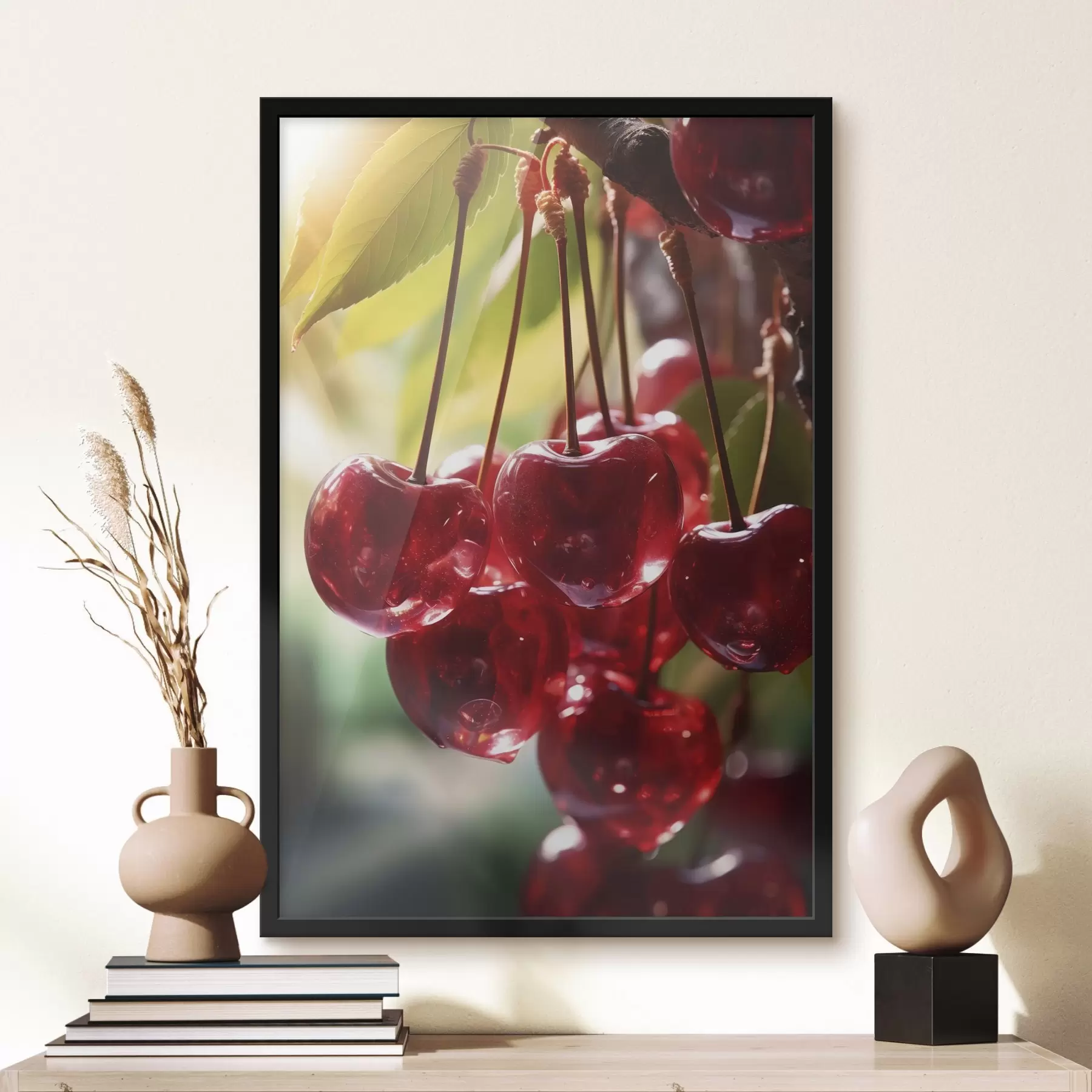 Papier peint Cerises rouges brillantes au soleil f45498