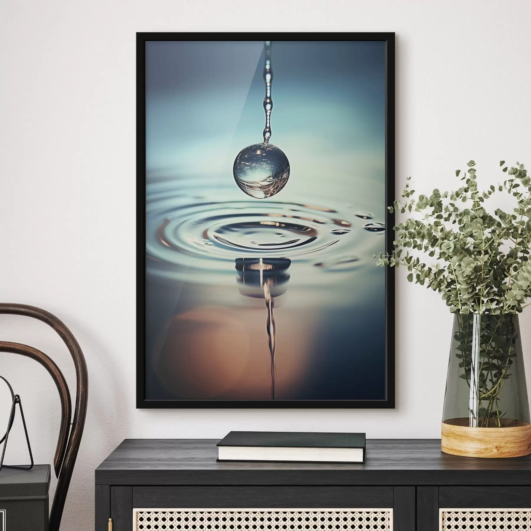 Papier peint Une goutte d'eau tombant avec des éclats de lumière f45501