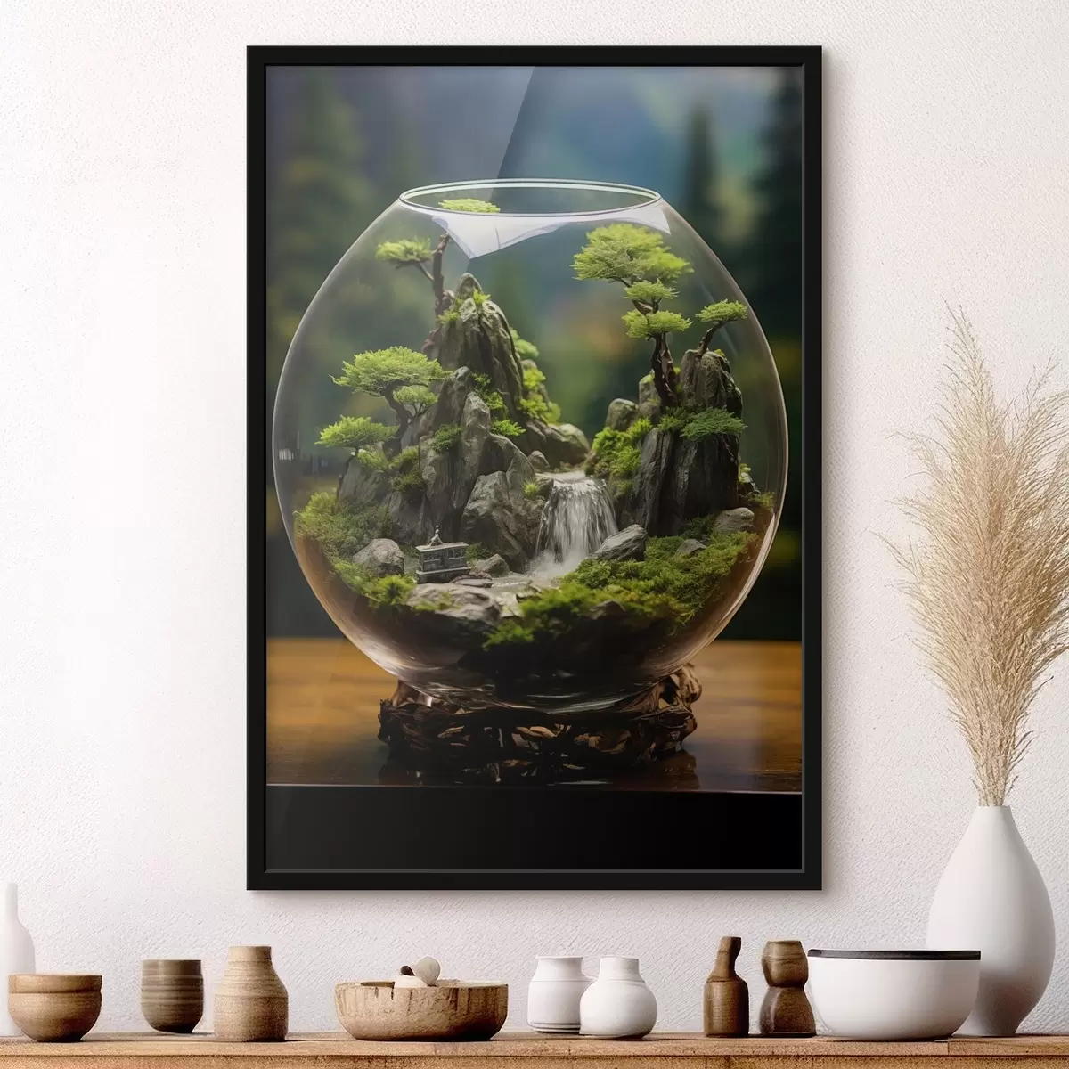 Poster Fleur bleue avec des gouttes d'eau sur ses pétales f45502