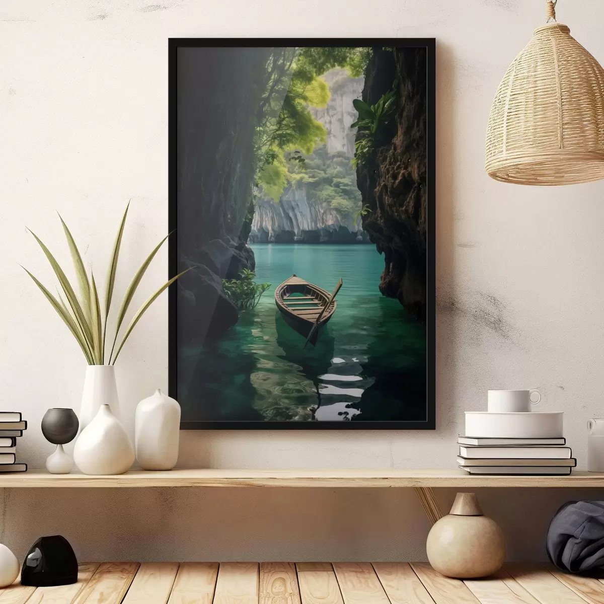 Poster Un arbre solitaire au bord d'un lac sous un ciel rose f45507