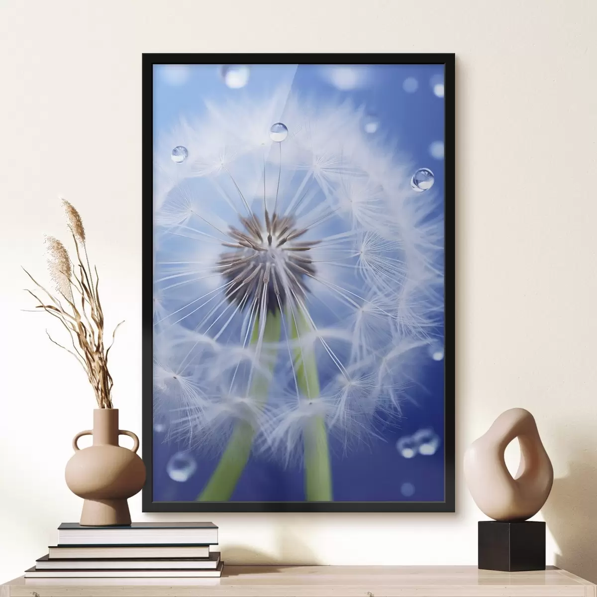 Poster Macro d'un pissenlit sur fond bleu f45517