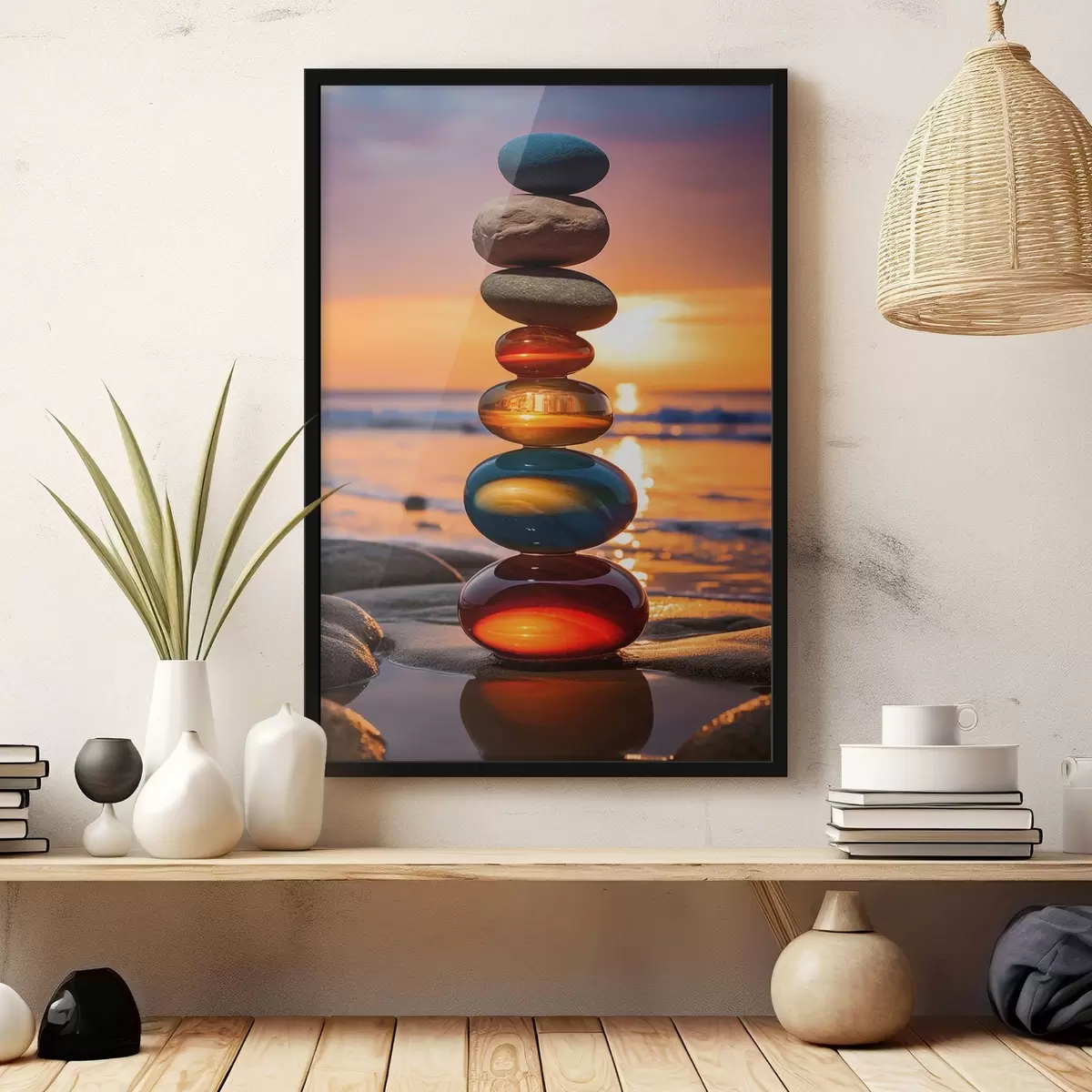Poster Pierres empilées sur fond de coucher de soleil f45520