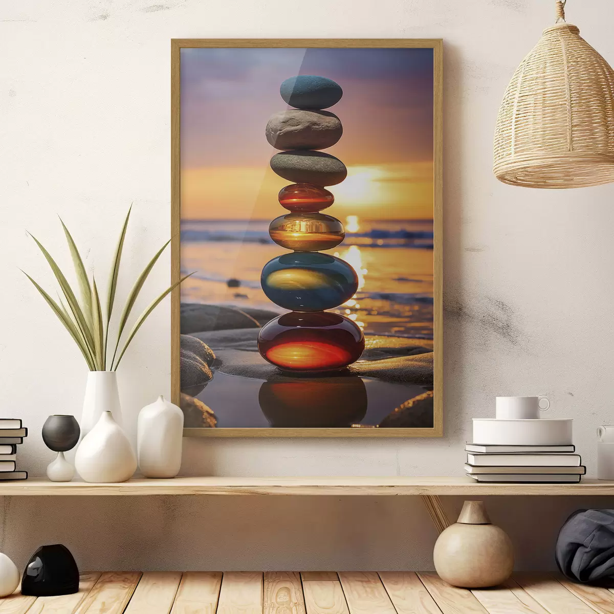 Poster Pierres empilées sur fond de coucher de soleil f45520