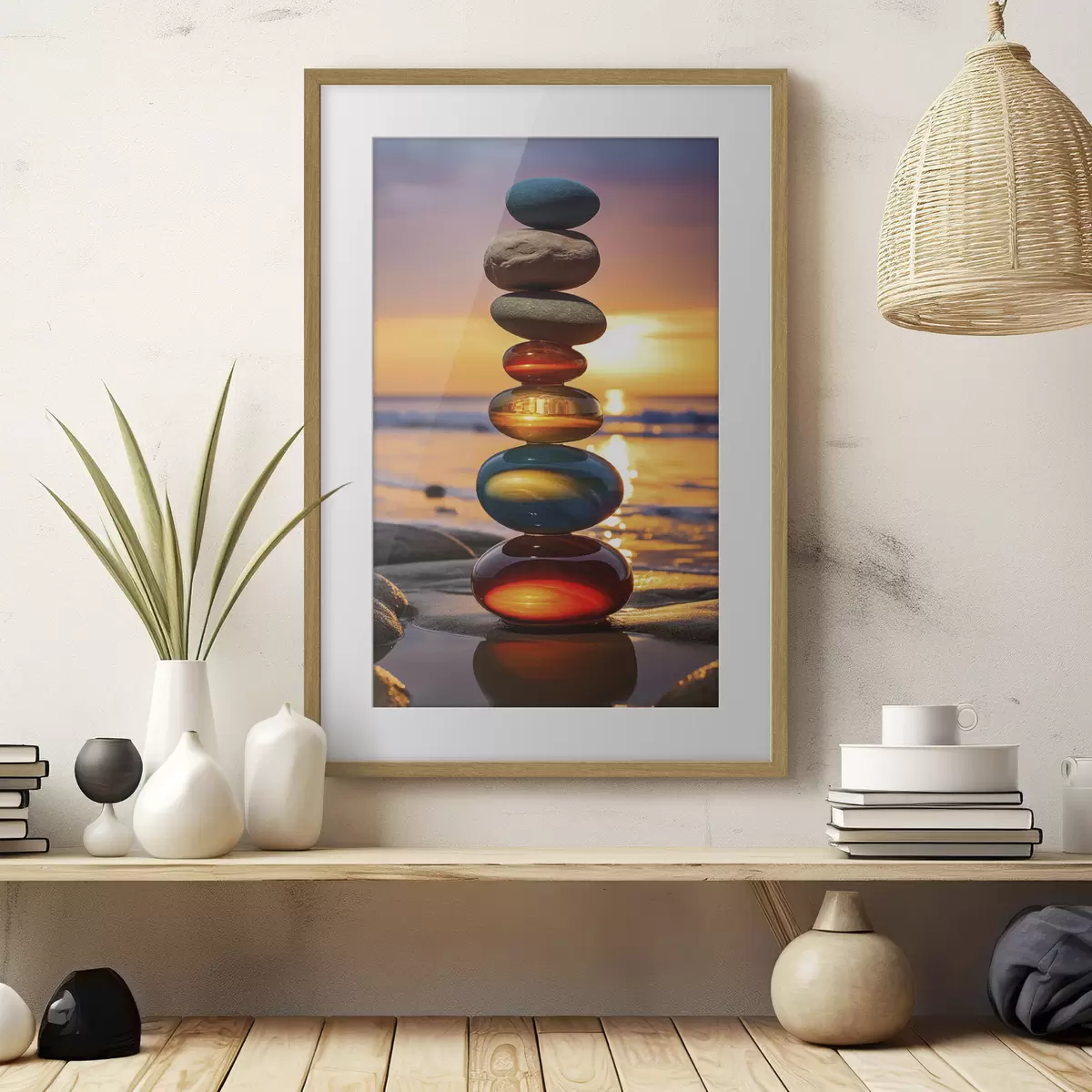 Poster Pierres empilées sur fond de coucher de soleil f45520