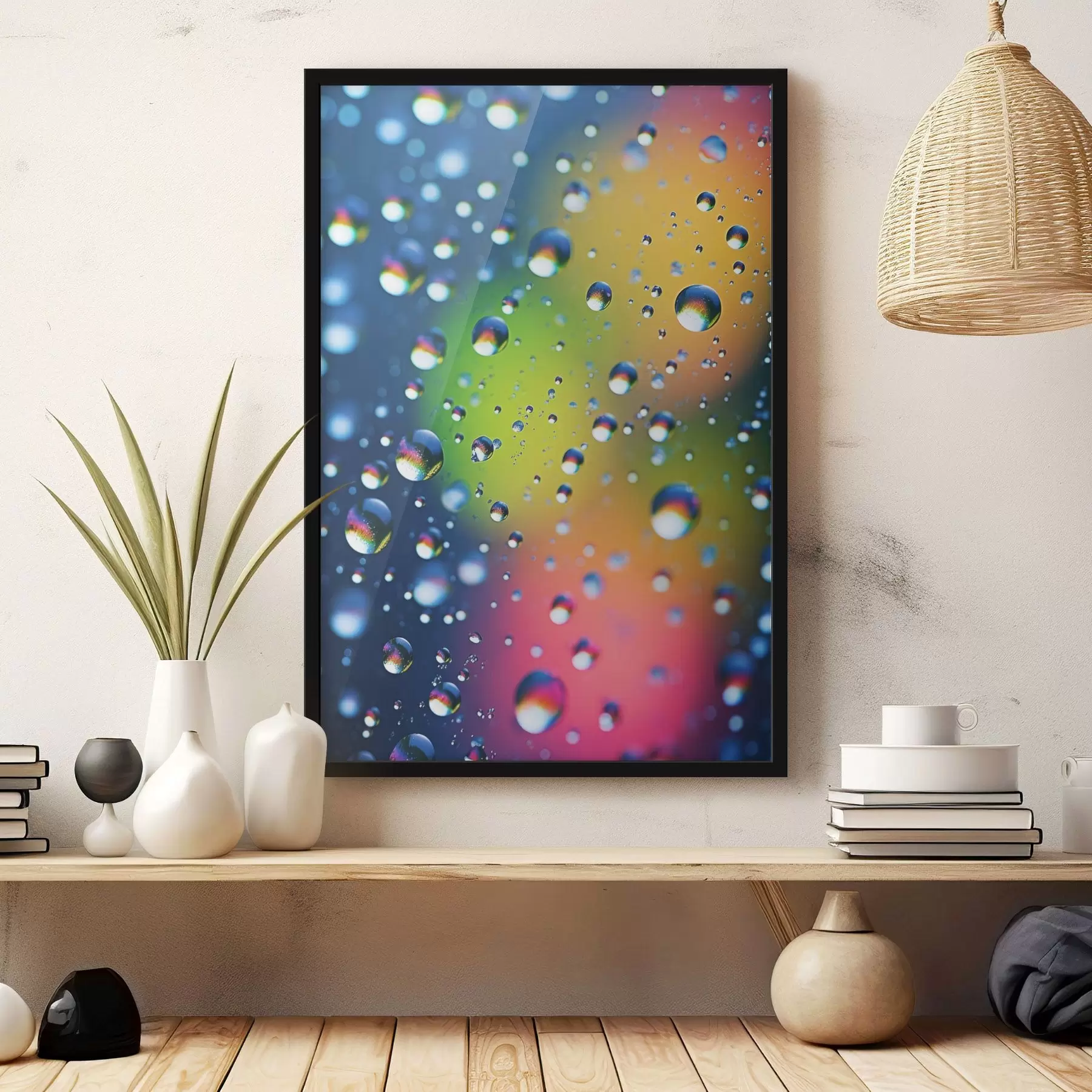 Papier peint Reflets colorés dans les gouttes d'eau f45522