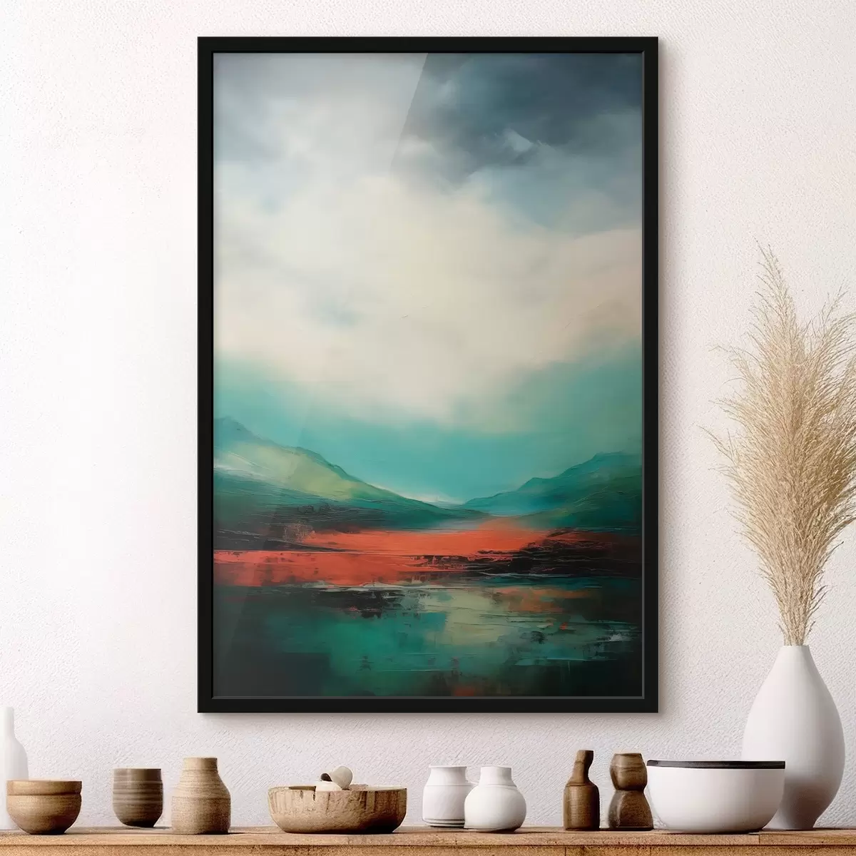 Poster Paysage lumineux avec nuages et montagnes f45626