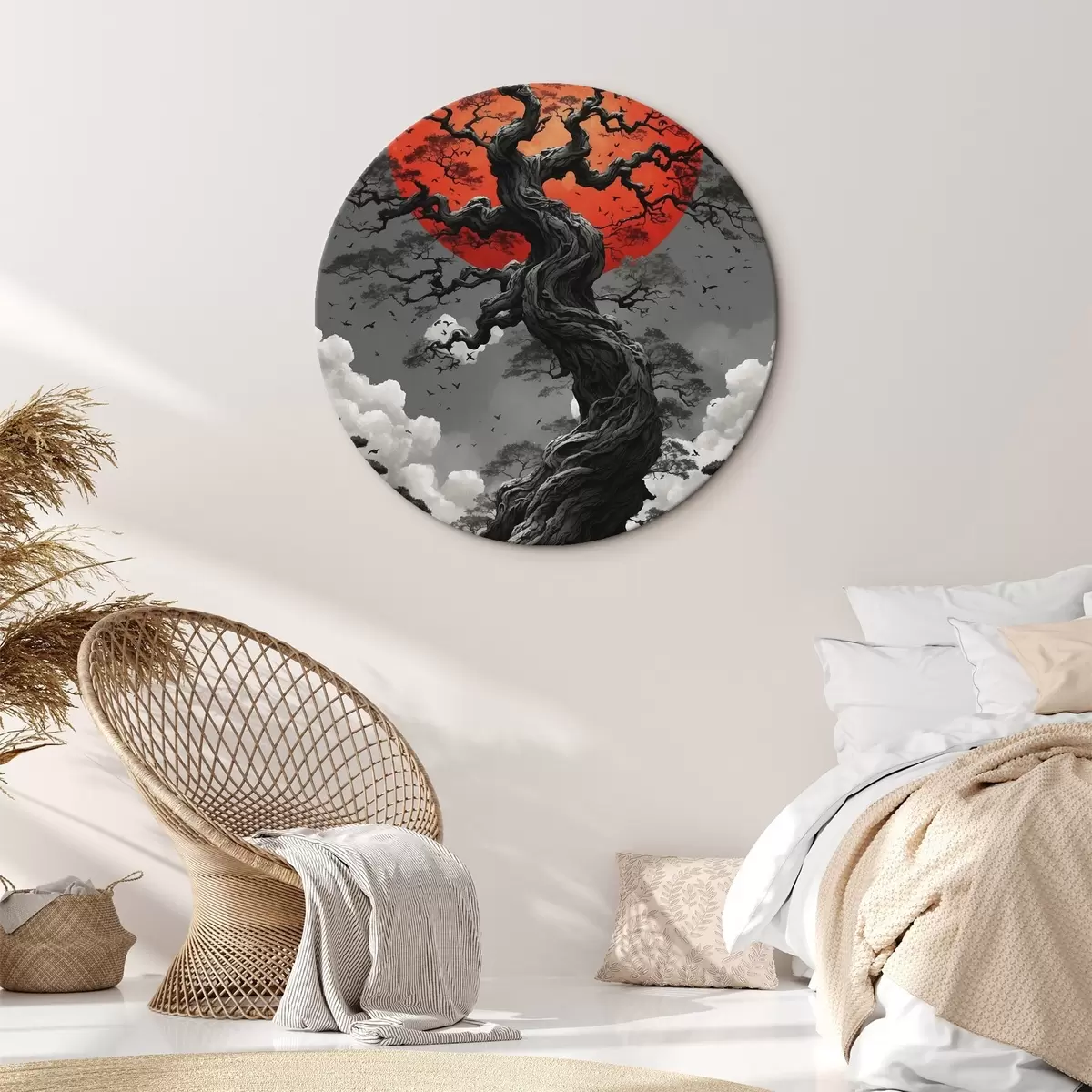 Tableaux rondes Paysage abstrait avec des montagnes dans un style papier r45485