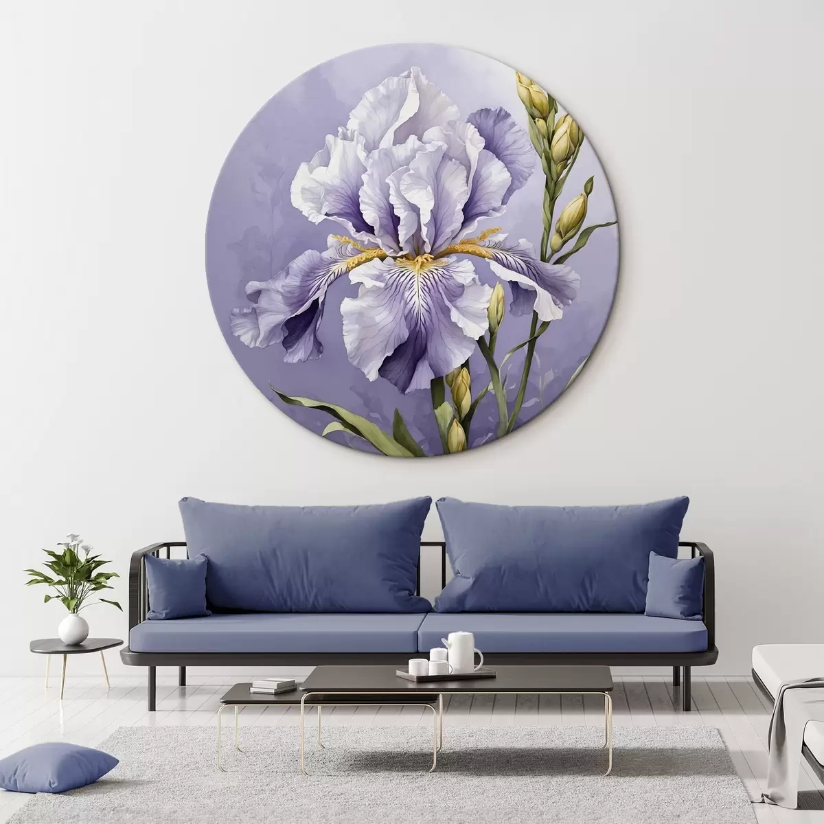 Tableaux rondes Oiseau bleu sur une branche avec des feuilles de style aquarelle r45486