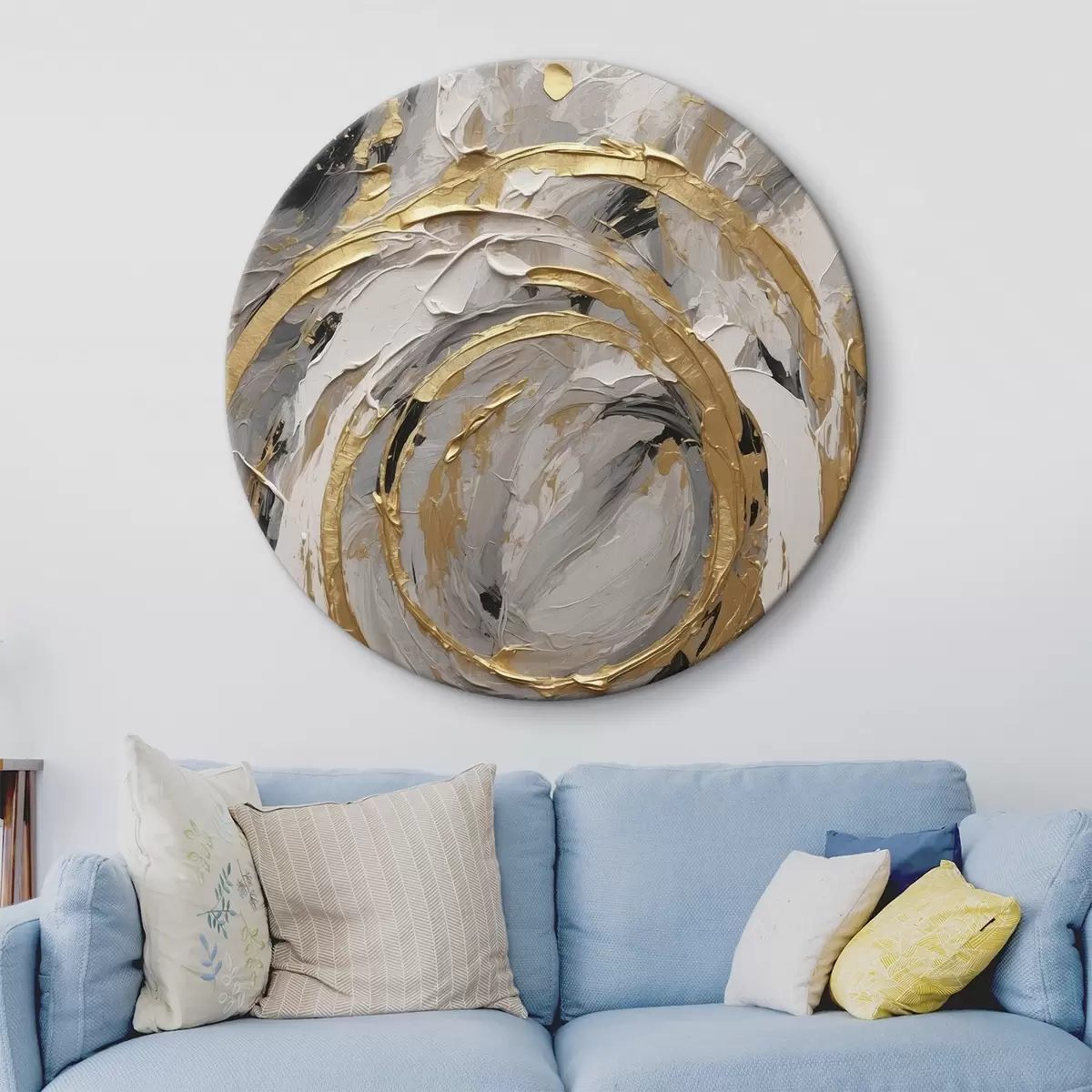 Tableaux rondes Cercles concentriques abstraits dans les tons gris et blancs r45487