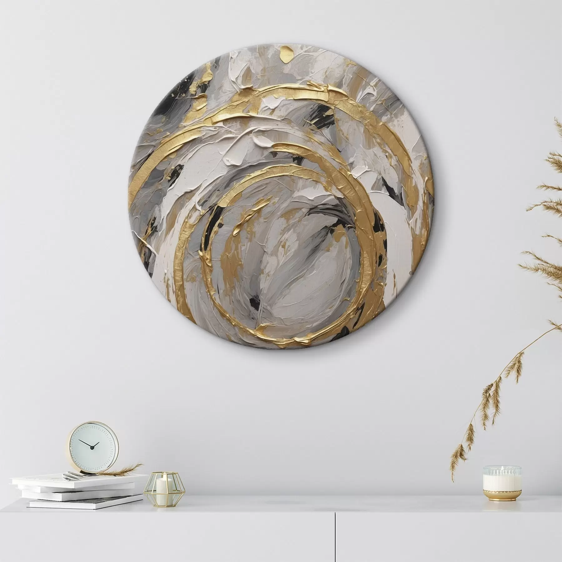 Tableau Cercles concentriques abstraits dans les tons gris et blancs r45487