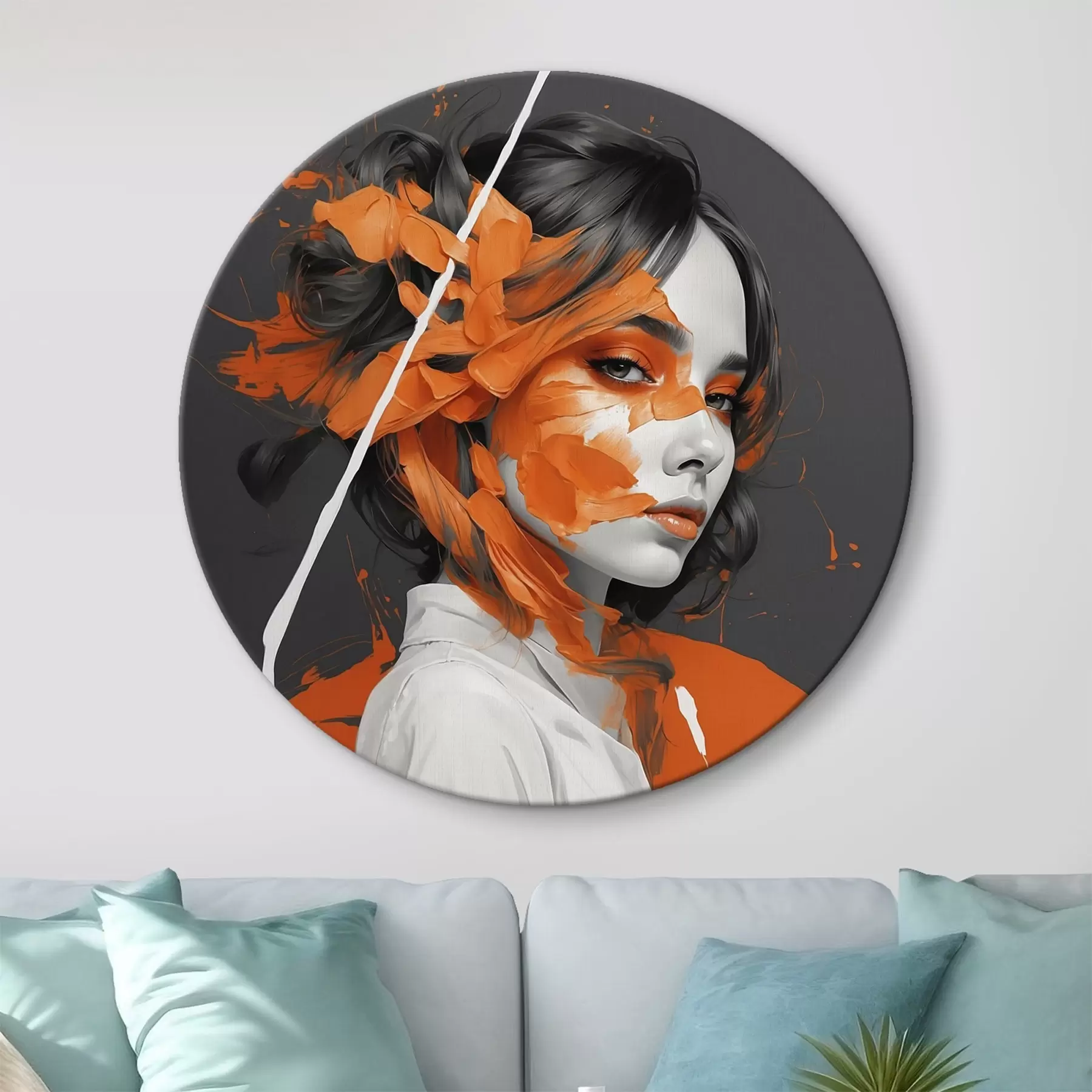 Tableau Portrait d'une femme avec des coups de pinceau orange r45489