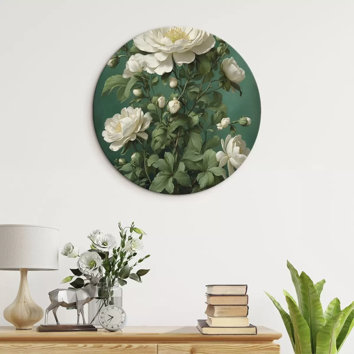 Tableaux rondes Grands coquelicots bleus avec bourgeons sur fond clair r45491