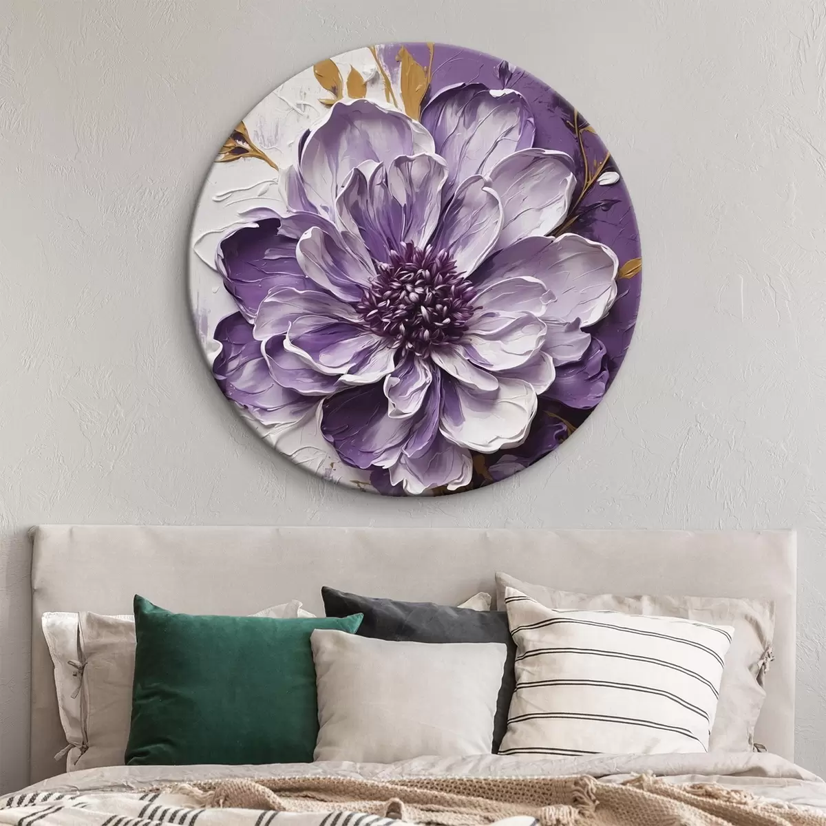 Tableaux rondes Fleur violette dans le style de la peinture volumétrique r45492