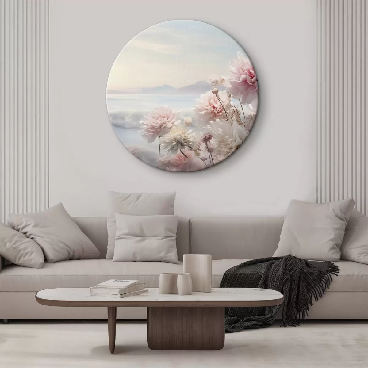 Tableaux rondes Peinture abstraite dans les tons blanc, bleu et bleu foncé r45496