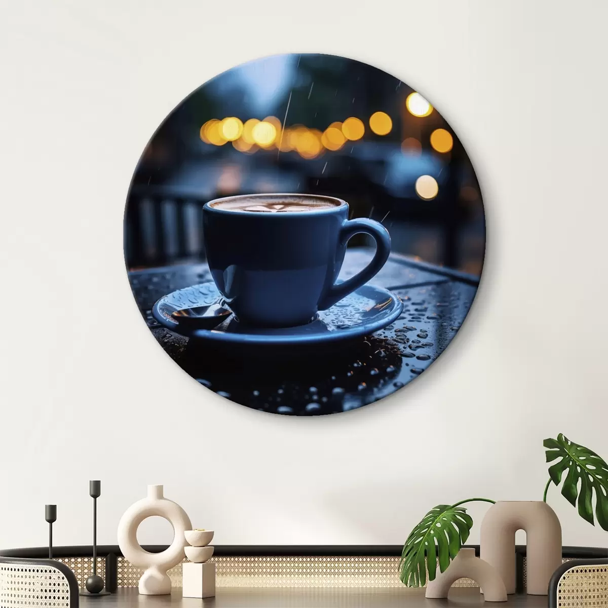 Tableaux rondes Peinture abstraite dans les tons beige et noir r45497
