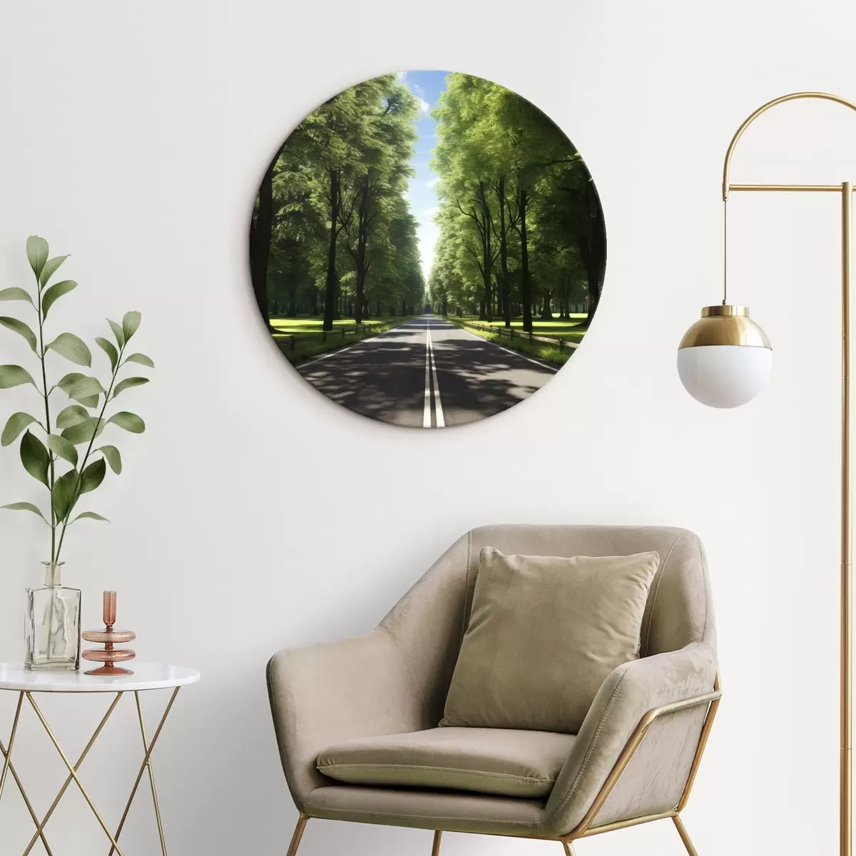 Tableaux rondes Paysage miniature avec une cascade dans une boule de verre r45505
