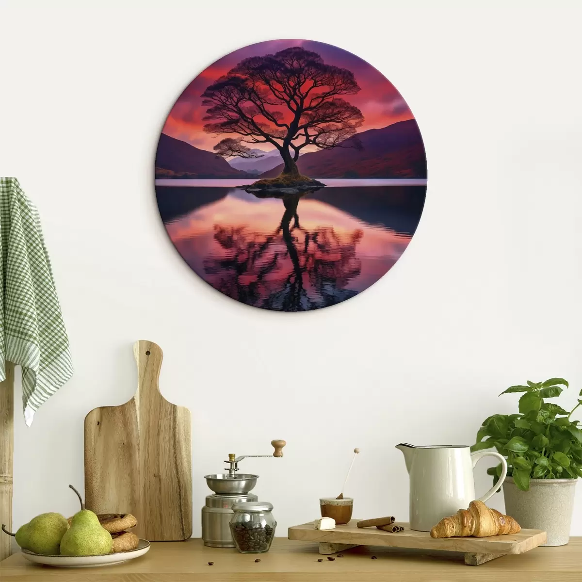 Tableaux rondes Grand arbre au coucher du soleil r45504