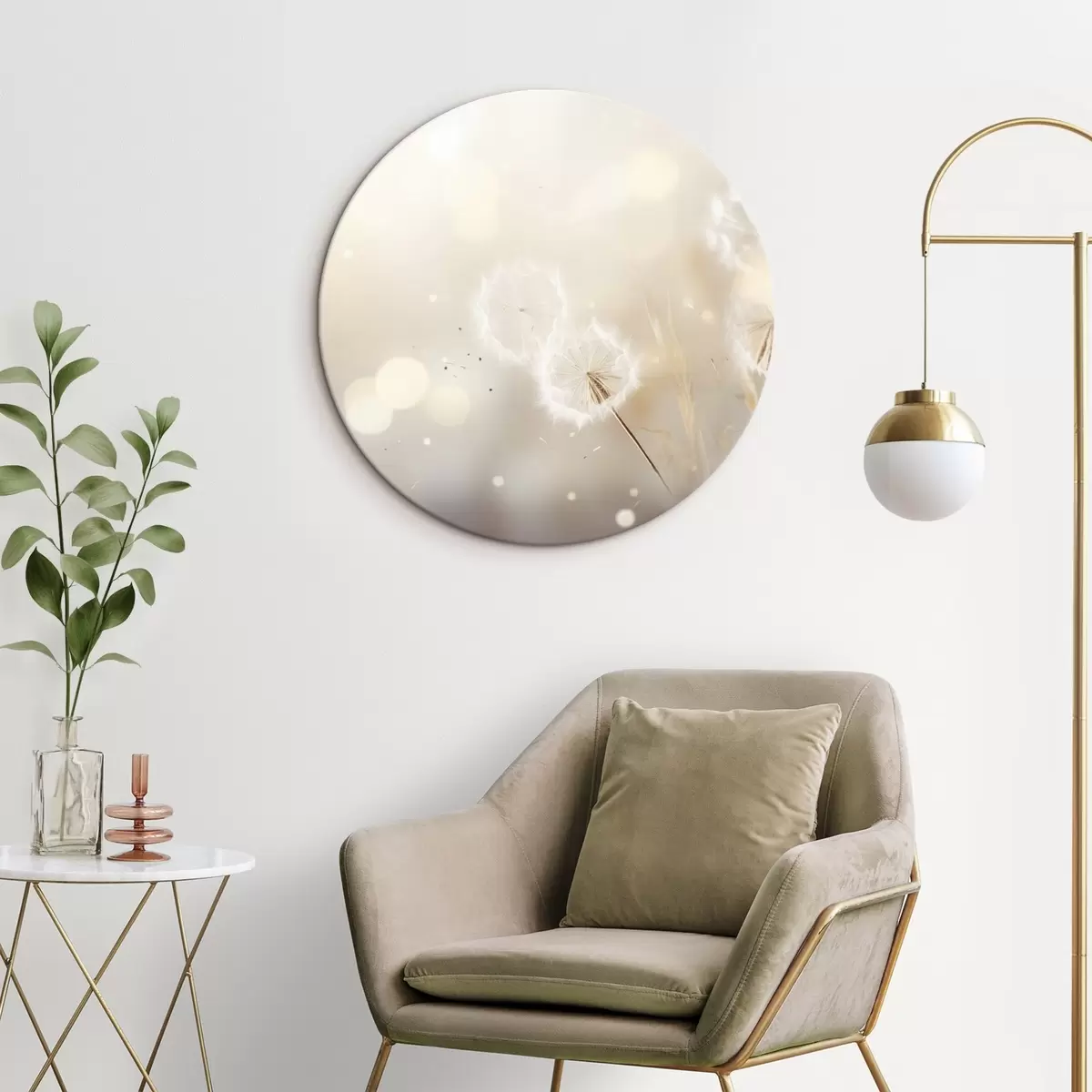 Tableaux rondes Pissenlits délicats en pleine lumière r45519