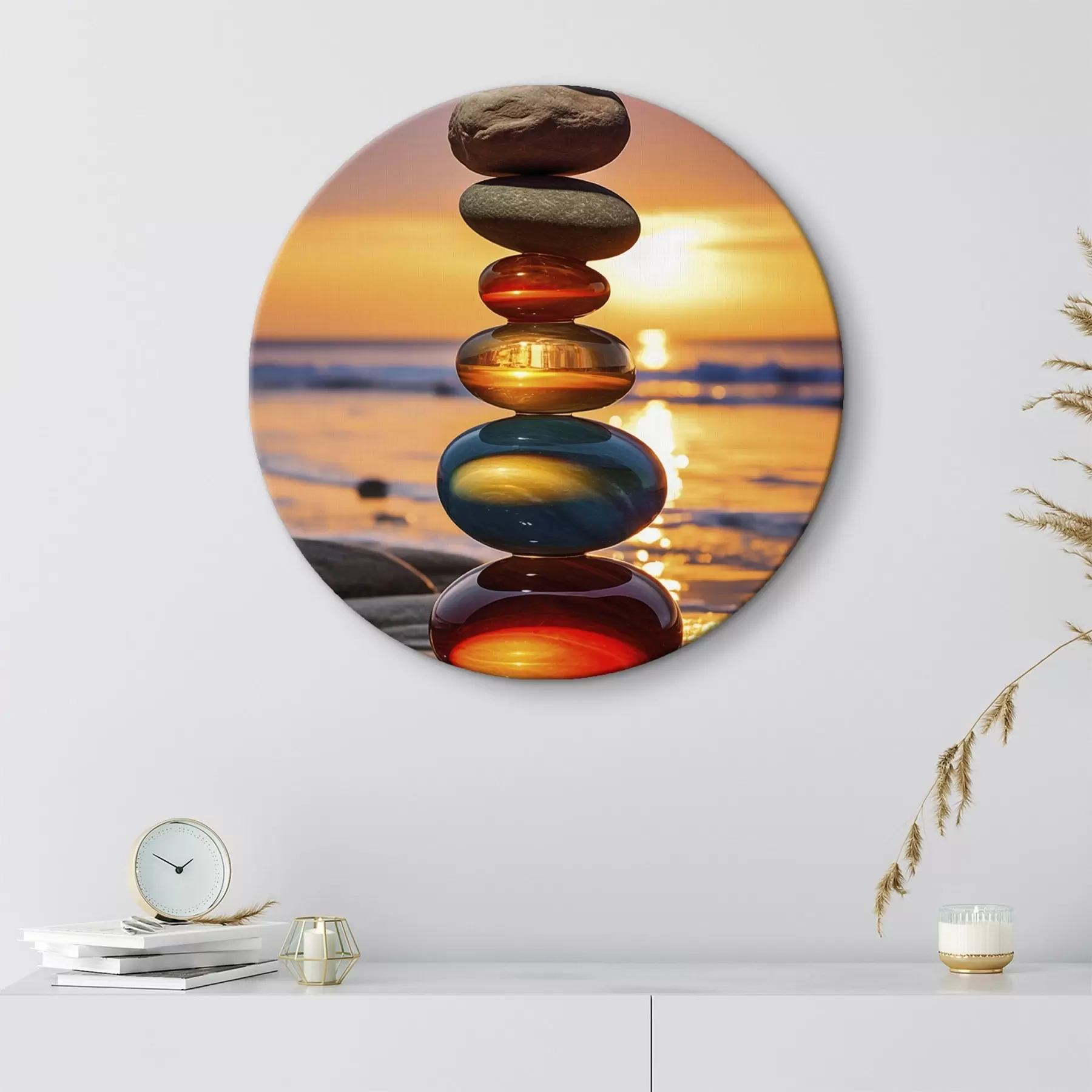 Tableau Pierres empilées sur fond de coucher de soleil r45520