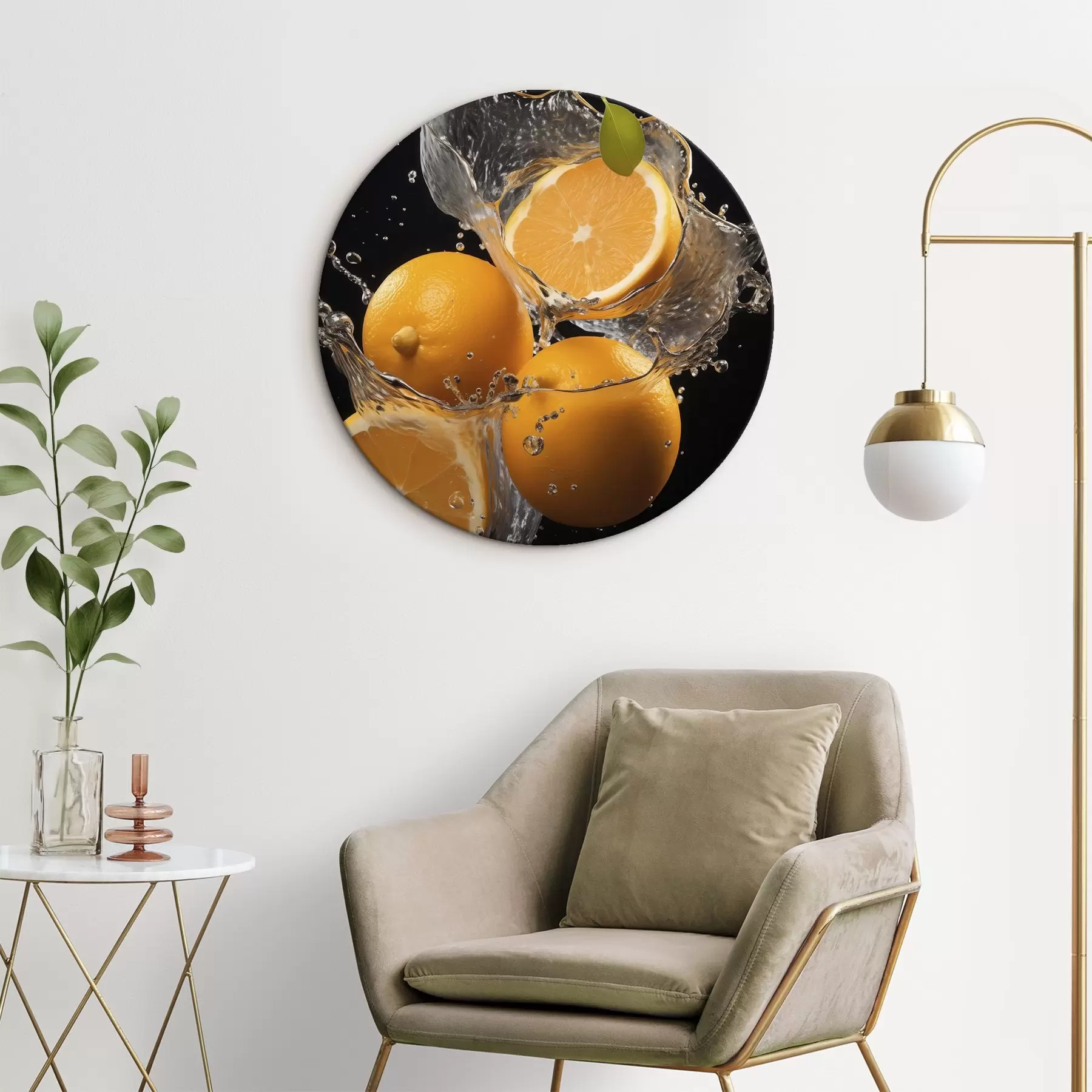 Tableau Des oranges juteuses dans des éclaboussures d'eau r45526