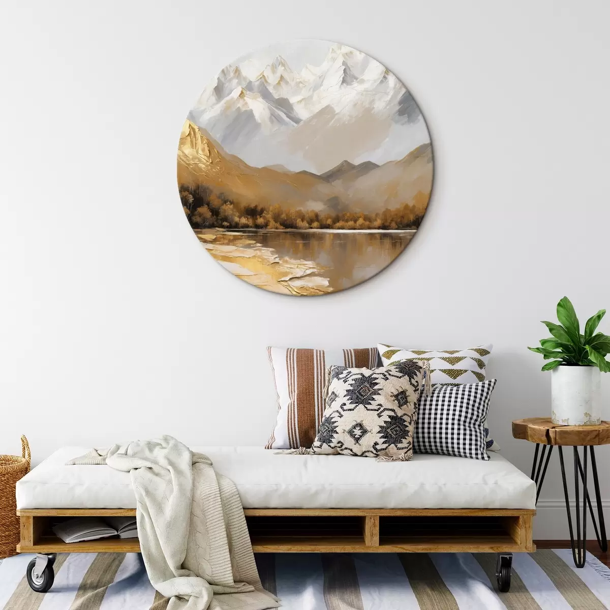 Tableaux rondes Paysage de montagne avec un lac et des arbres r45620