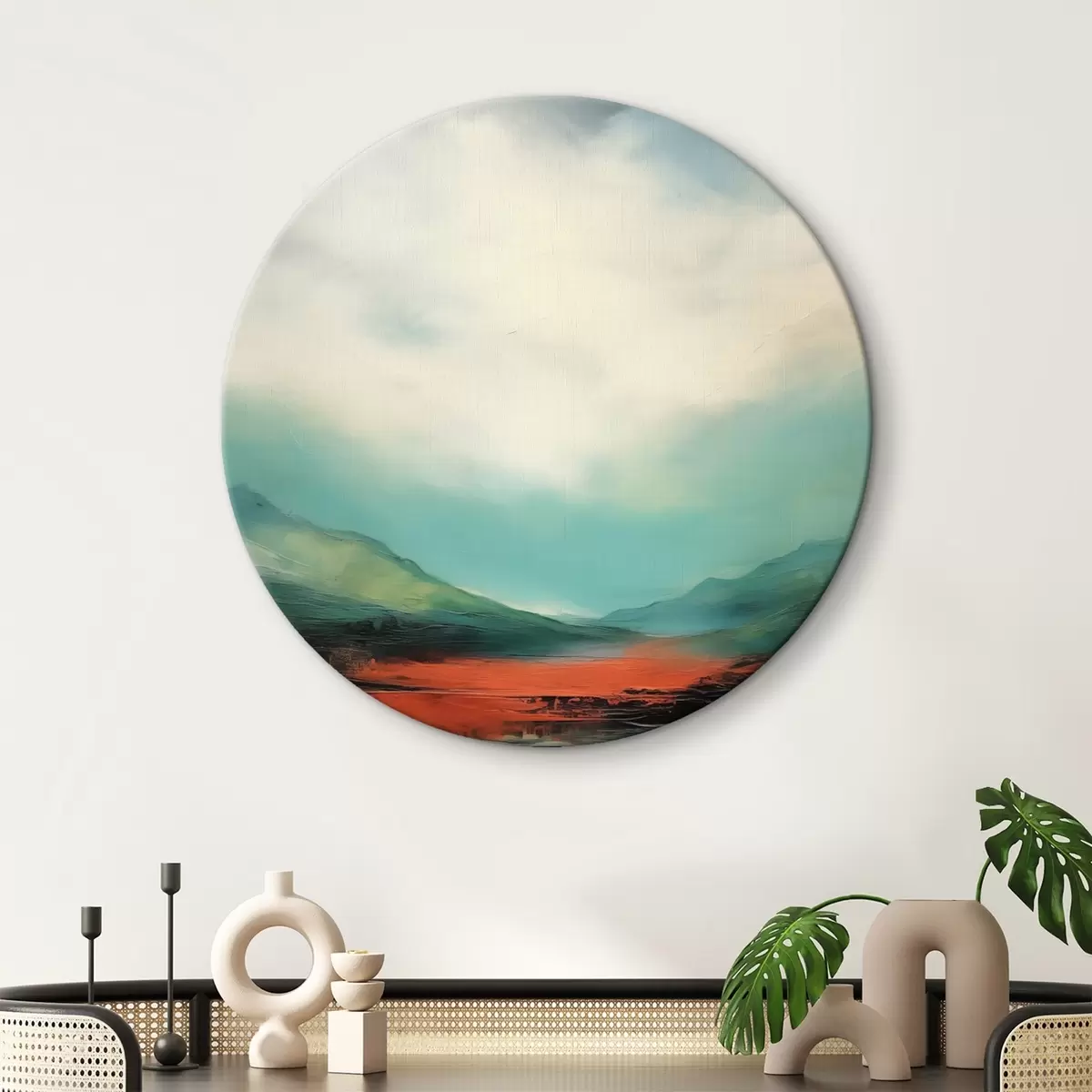 Tableaux rondes Paysage lumineux avec nuages et montagnes r45626