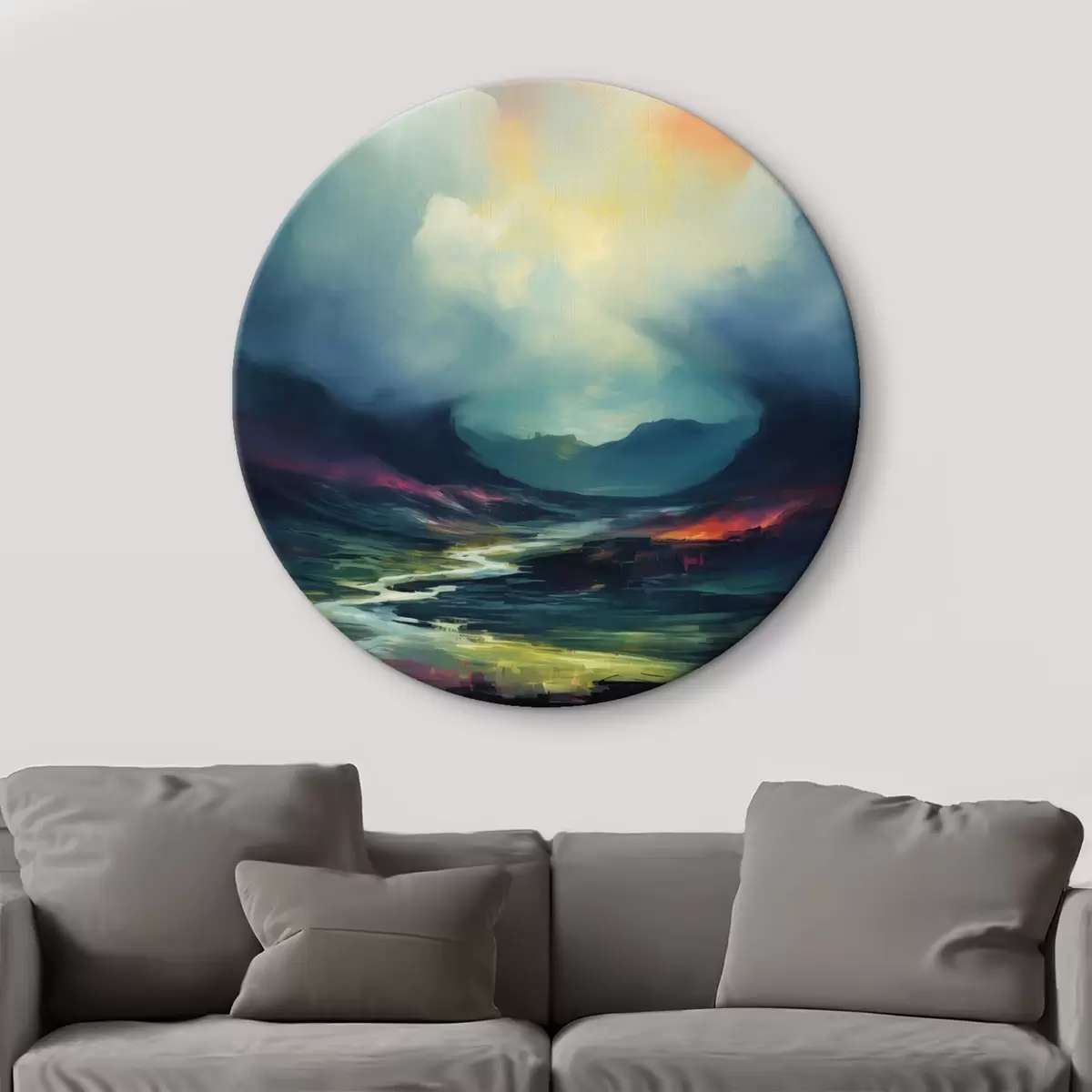 Tableaux rondes Paysage abstrait avec une rivière et des montagnes r45627