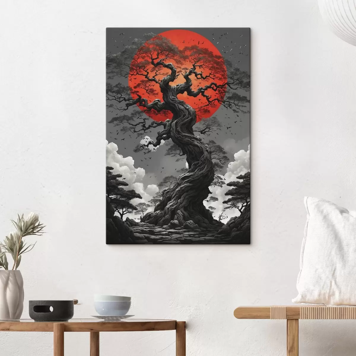 Tableau Arbre et soleil rouge s45485