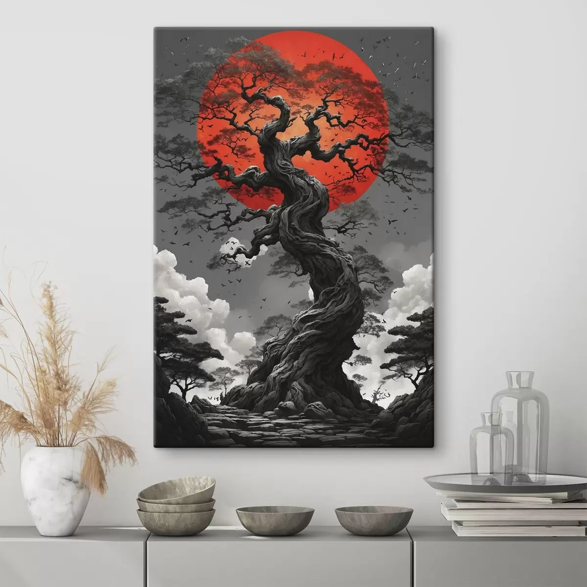 Tableau Paysage abstrait avec des montagnes dans un style papier s45485