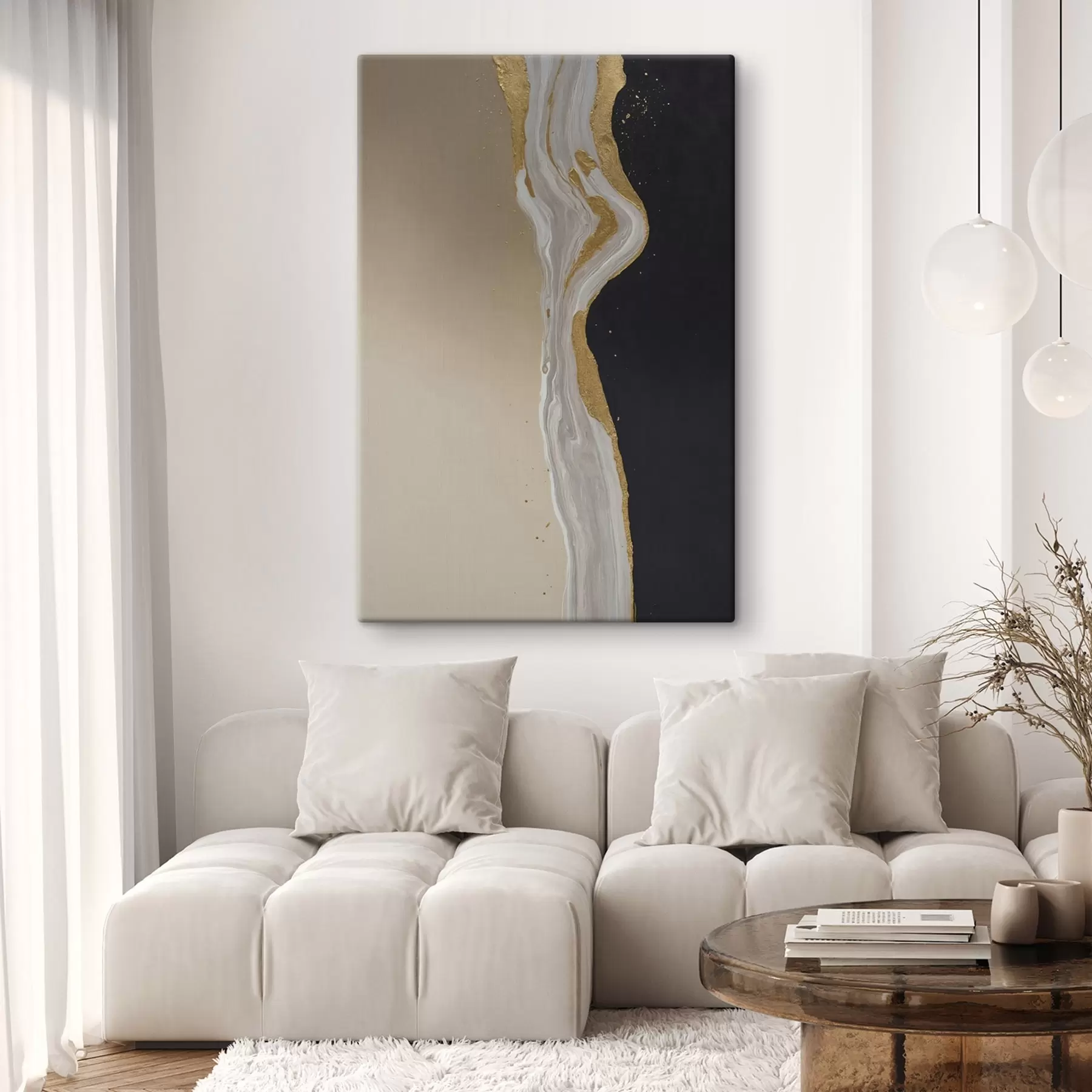 Tableau Peinture abstraite dans les tons beige et noir s45494