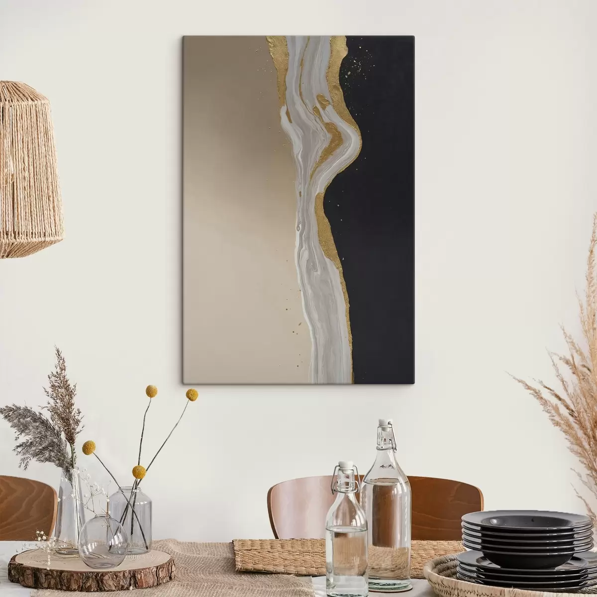 Tableau Peinture abstraite dans les tons beige et noir s45494
